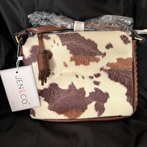 JEN&CO Cowhide Pattern Brown & Cream Crossbody Bag